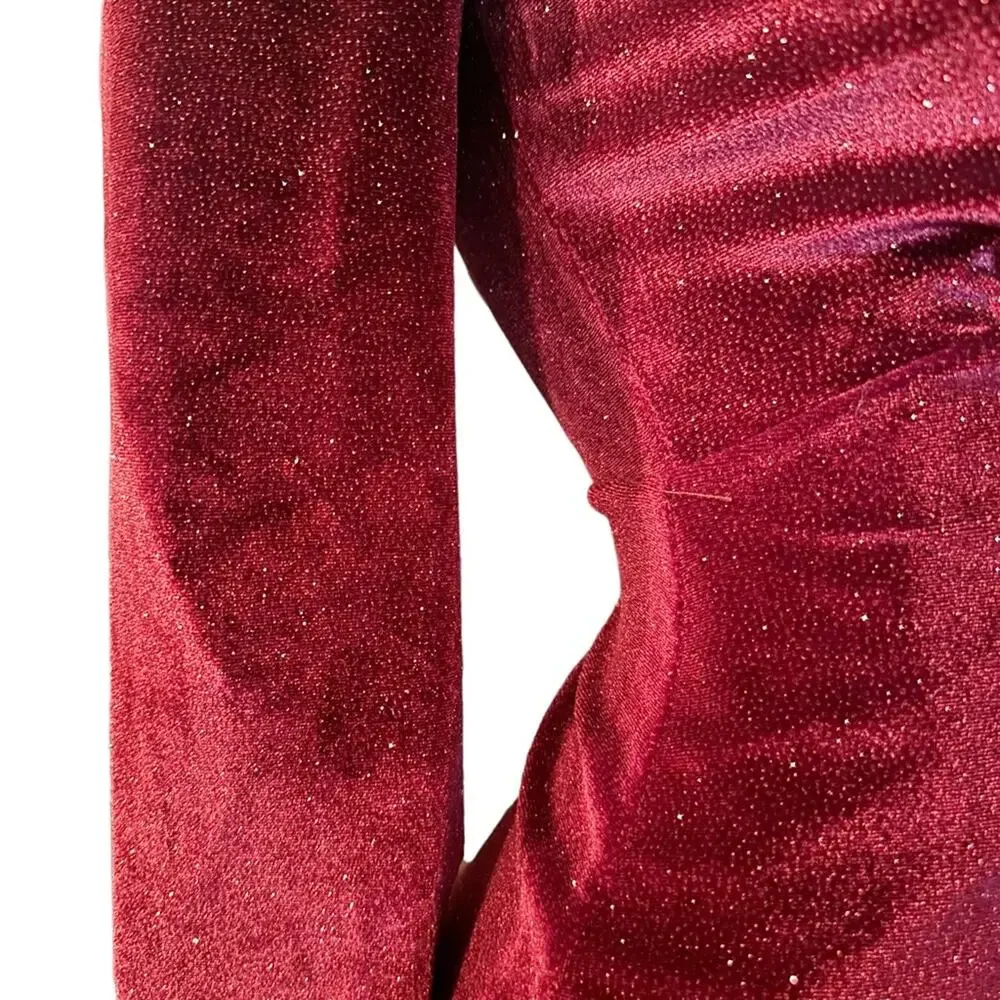 BERSHKA Velvet Dress Deep Red Gold Holiday Party Small Shimmer S - Picture 6 of 10